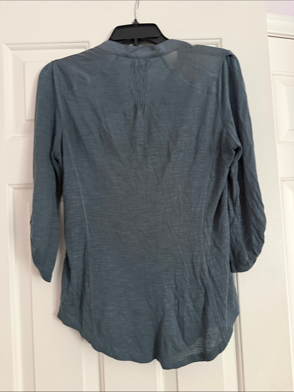 Embroidered Slate-Blue Tunic Top with Cream Floral Detail - Picture 2 of 6